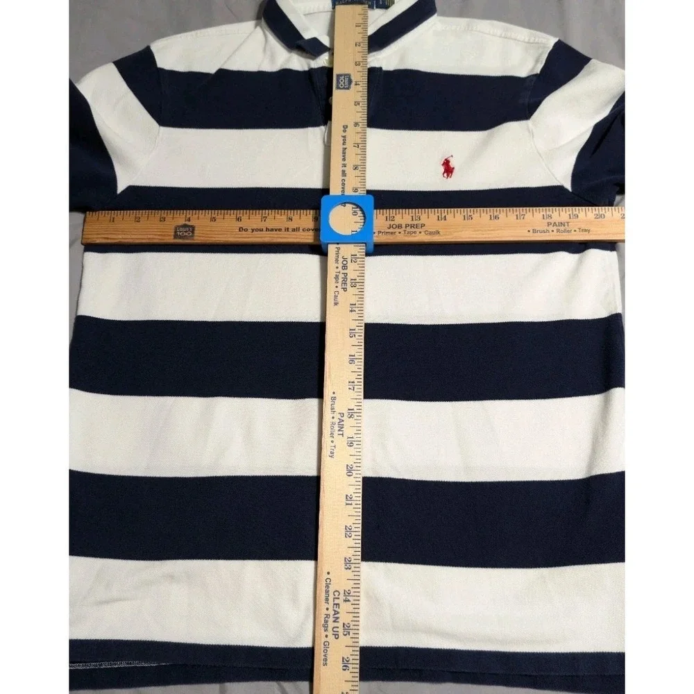 Polo Ralph Lauren Custom Slim Fit Polo Shirt Mens Large Rugby Stripe White Navy